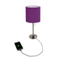 All The Rages LimeLights 2-Piece Purple Fabric Shade Brushed Steel Lamp With Charging Outlet