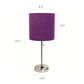 All The Rages LimeLights 2-Piece Purple Fabric Shade Brushed Steel Lamp With Charging Outlet