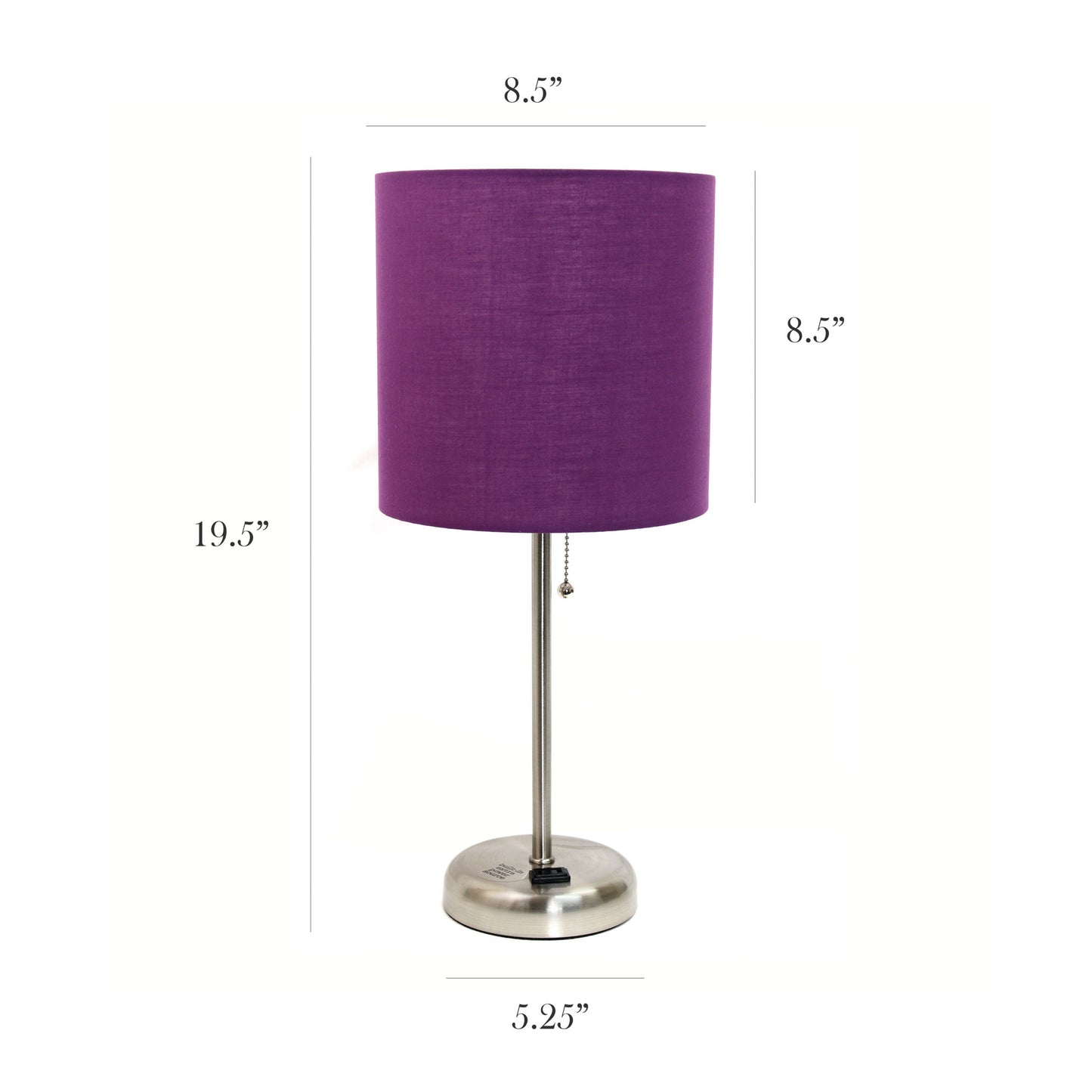 All The Rages LimeLights 2-Piece Purple Fabric Shade Brushed Steel Lamp With Charging Outlet