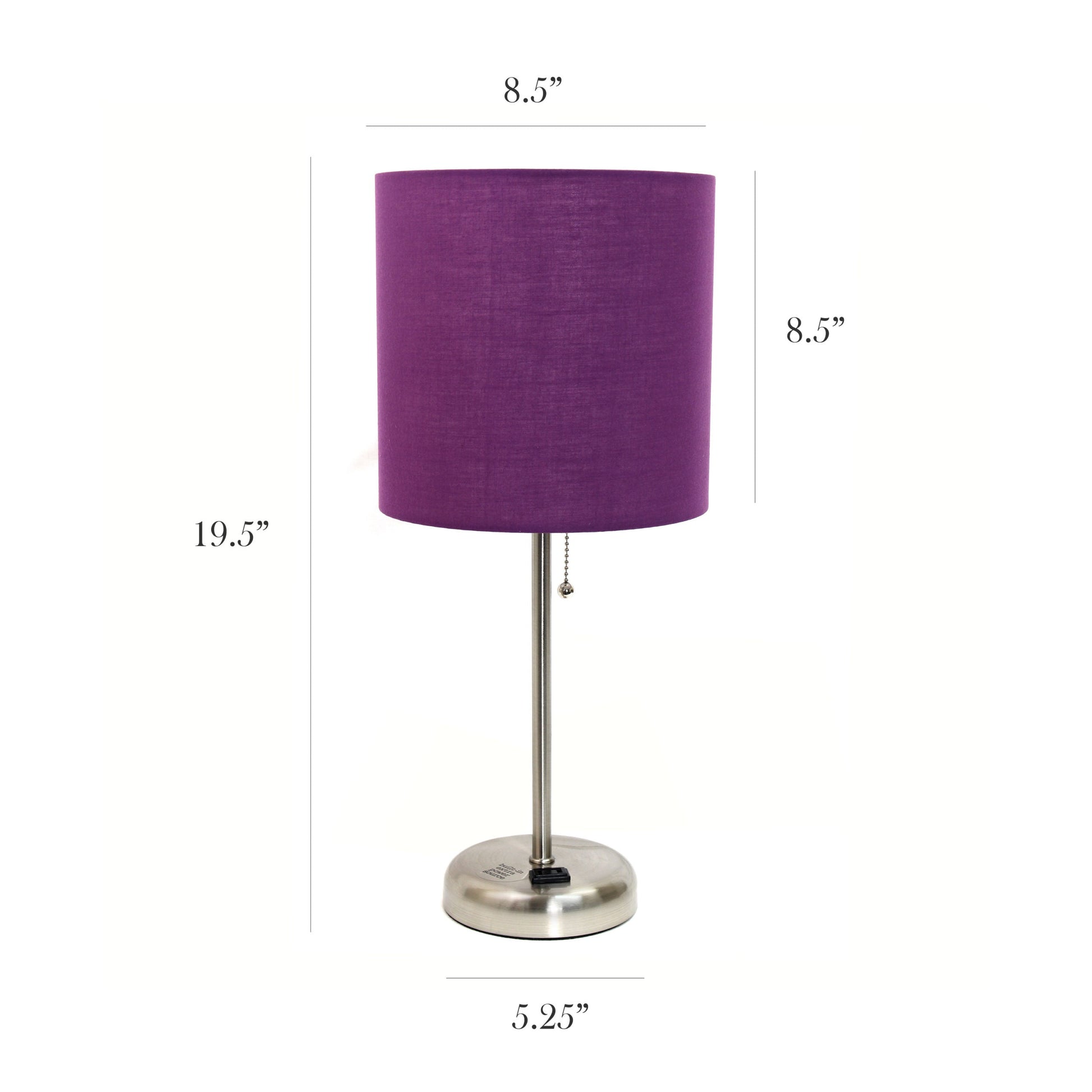 All The Rages LimeLights 2-Piece Purple Fabric Shade Brushed Steel Lamp With Charging Outlet