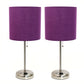 All The Rages LimeLights 2-Piece Purple Fabric Shade Brushed Steel Lamp With Charging Outlet