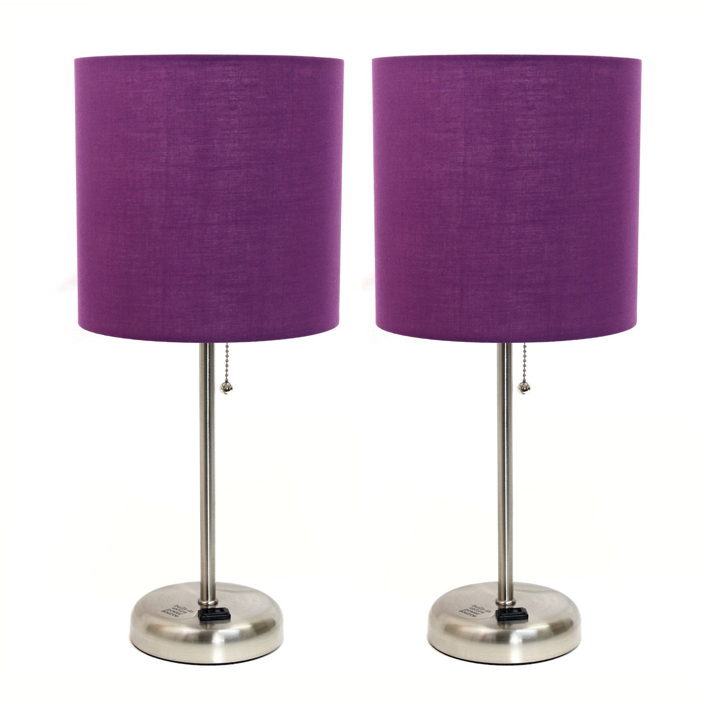 All The Rages LimeLights 2-Piece Purple Fabric Shade Brushed Steel Lamp With Charging Outlet