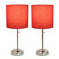 All The Rages LimeLights 2-Piece Red Fabric Shade Brushed Steel Lamp With Charging Outlet