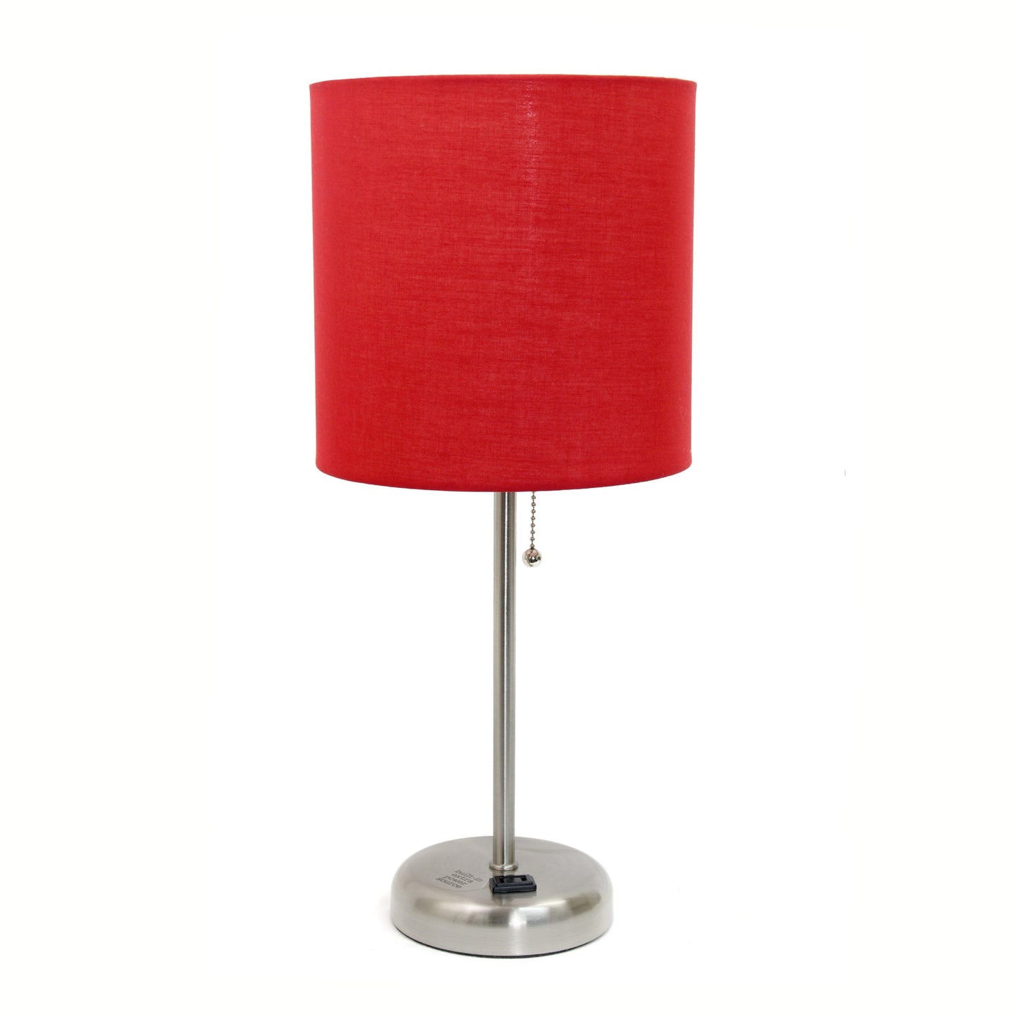 All The Rages LimeLights 2-Piece Red Fabric Shade Brushed Steel Lamp With Charging Outlet
