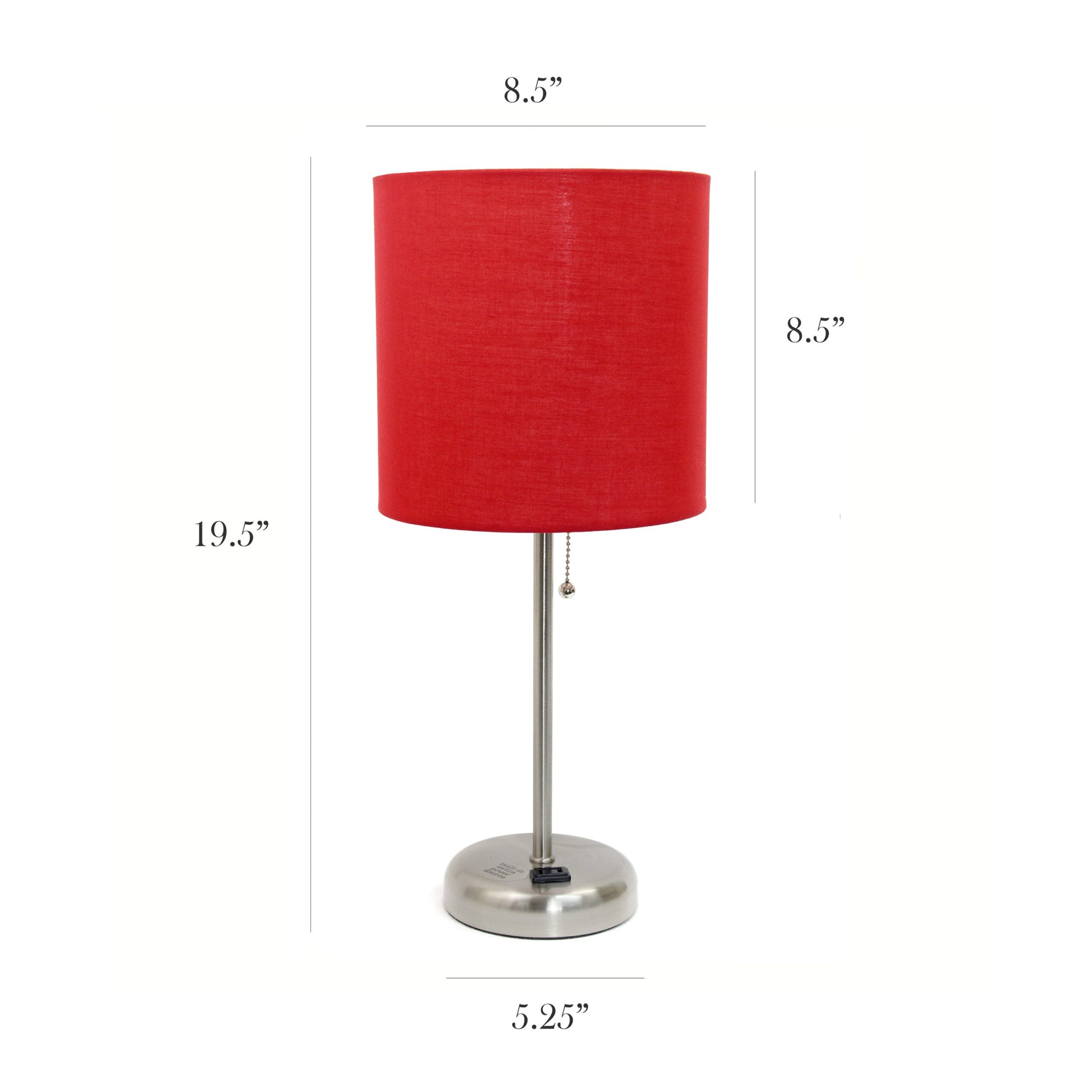 All The Rages LimeLights 2-Piece Red Fabric Shade Brushed Steel Lamp With Charging Outlet