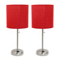 All The Rages LimeLights 2-Piece Red Fabric Shade Brushed Steel Lamp With Charging Outlet