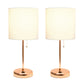 All The Rages LimeLights 2-Piece Rose Gold Stick Lamps With USB Charging Port & White Fabric Shades