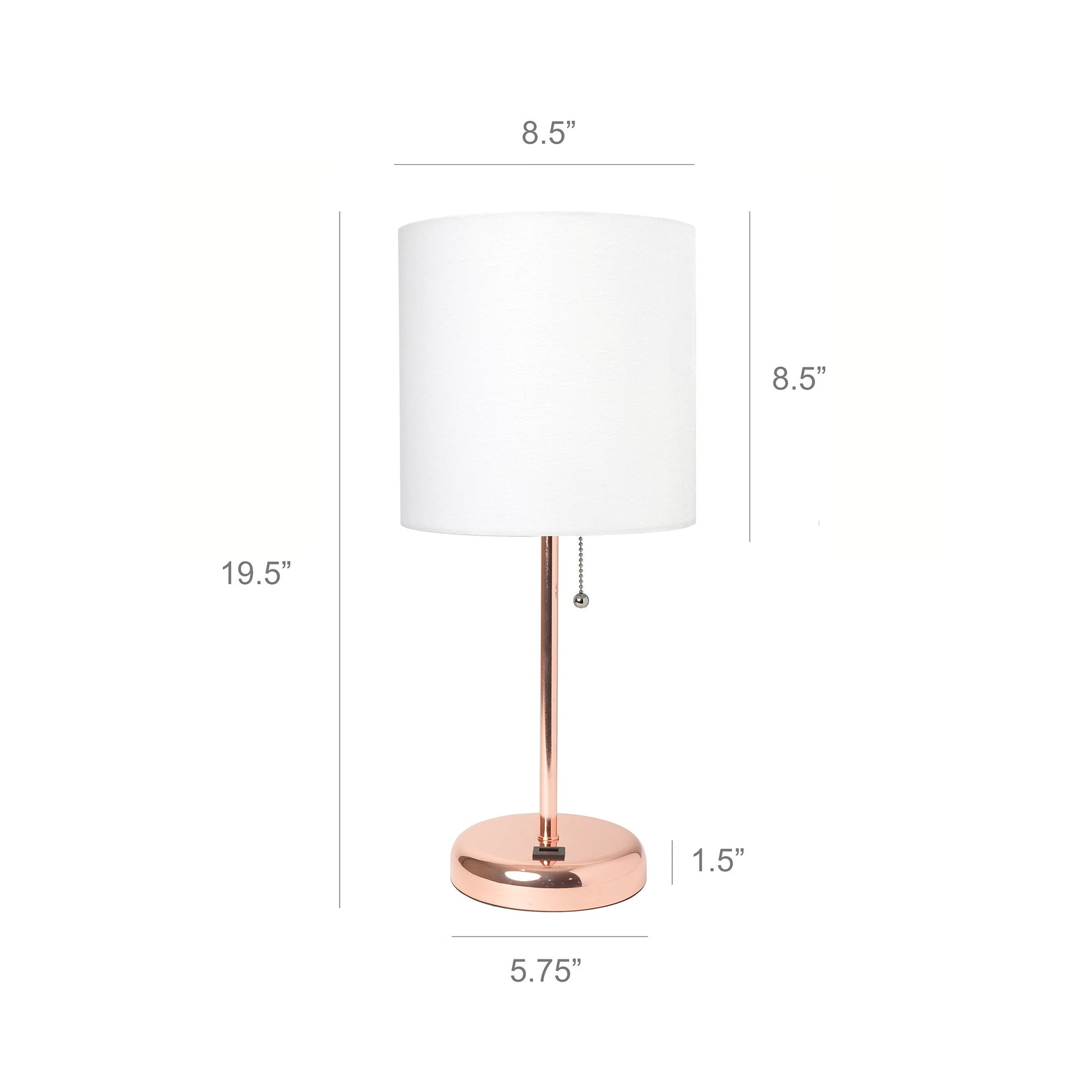 All The Rages LimeLights 2-Piece Rose Gold Stick Lamps With USB Charging Port & White Fabric Shades