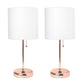 All The Rages LimeLights 2-Piece Rose Gold Stick Lamps With USB Charging Port & White Fabric Shades