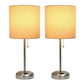 All The Rages LimeLights 2-Piece Tan Fabric Shade Brushed Steel Lamp With Charging Outlet