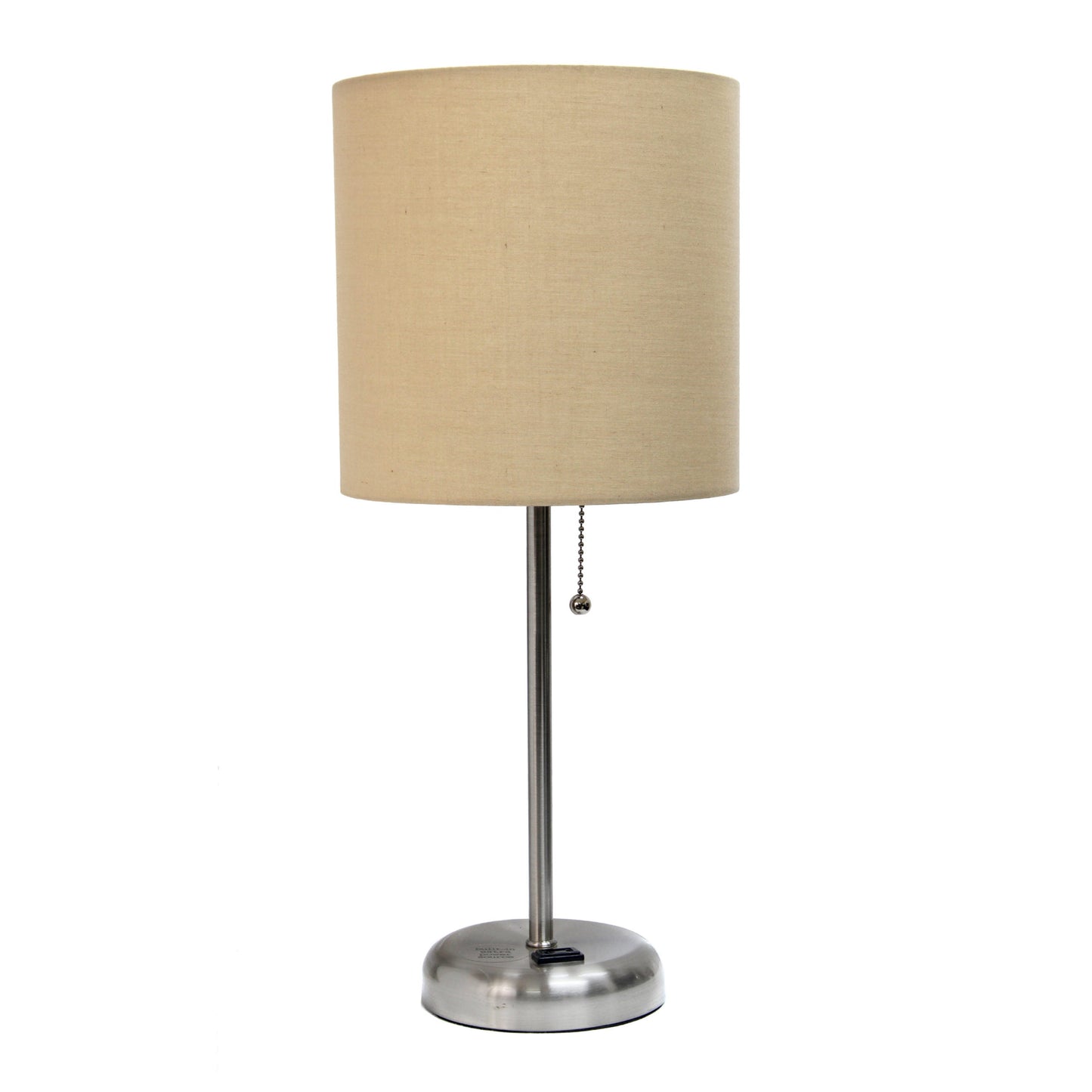 All The Rages LimeLights 2-Piece Tan Fabric Shade Brushed Steel Lamp With Charging Outlet