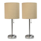 All The Rages LimeLights 2-Piece Tan Fabric Shade Brushed Steel Lamp With Charging Outlet