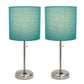 All The Rages LimeLights 2-Piece Teal Fabric Shade Brushed Steel Lamp With Charging Outlet