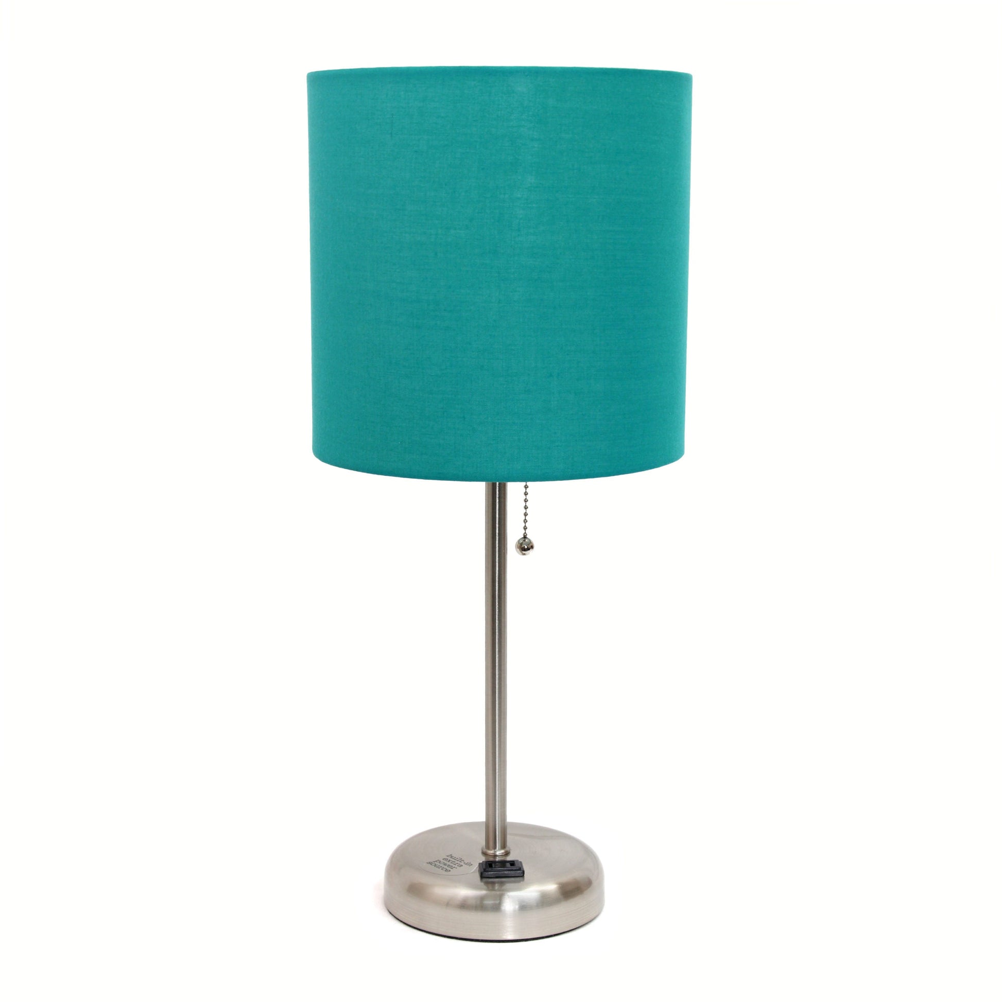 All The Rages LimeLights 2-Piece Teal Fabric Shade Brushed Steel Lamp With Charging Outlet