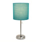 All The Rages LimeLights 2-Piece Teal Fabric Shade Brushed Steel Lamp With Charging Outlet