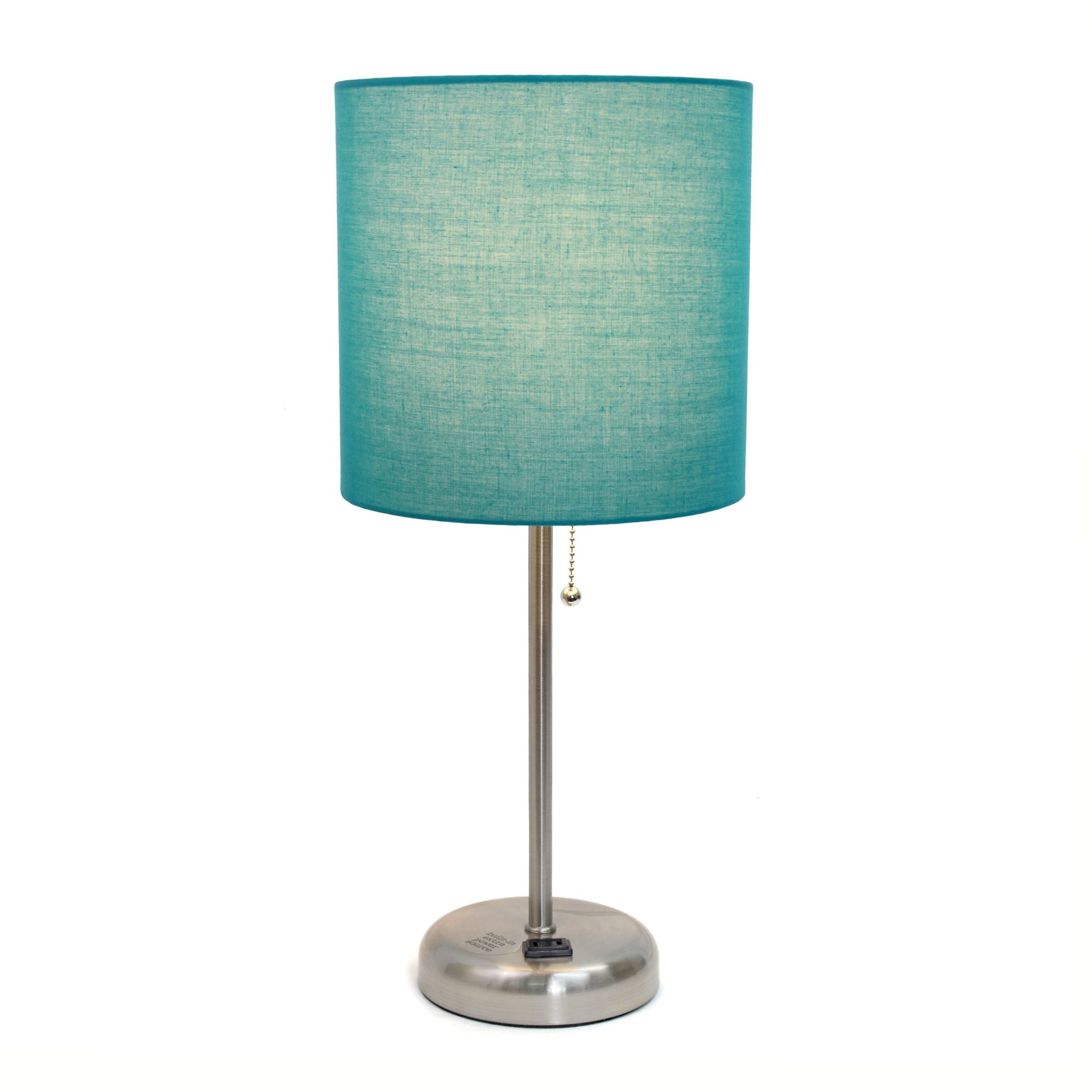 All The Rages LimeLights 2-Piece Teal Fabric Shade Brushed Steel Lamp With Charging Outlet