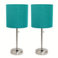 All The Rages LimeLights 2-Piece Teal Fabric Shade Brushed Steel Lamp With Charging Outlet