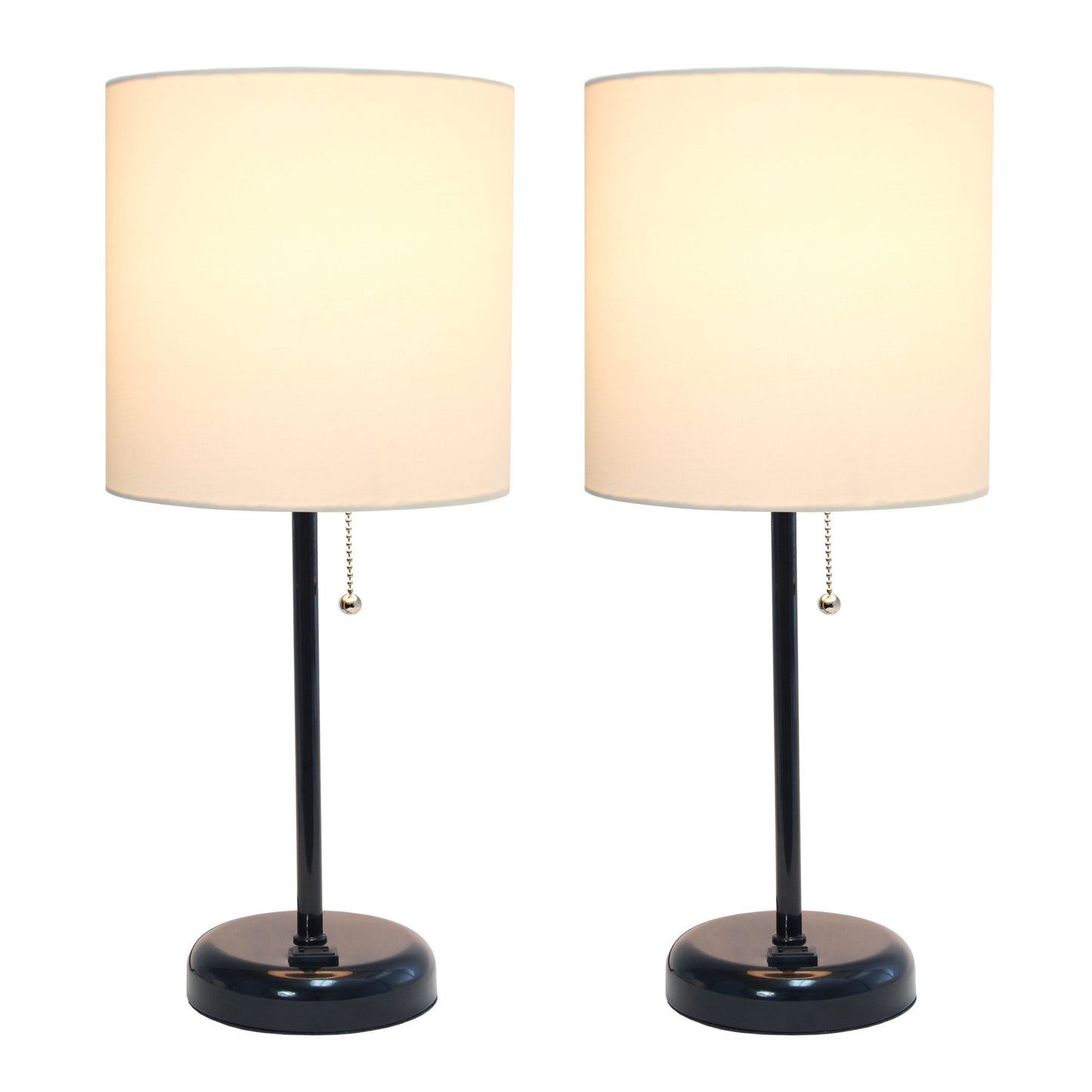 All The Rages LimeLights 2-Piece White Fabric Shade Black Lamp With Charging Outlet