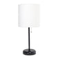 All The Rages LimeLights 2-Piece White Fabric Shade Black Lamp With Charging Outlet