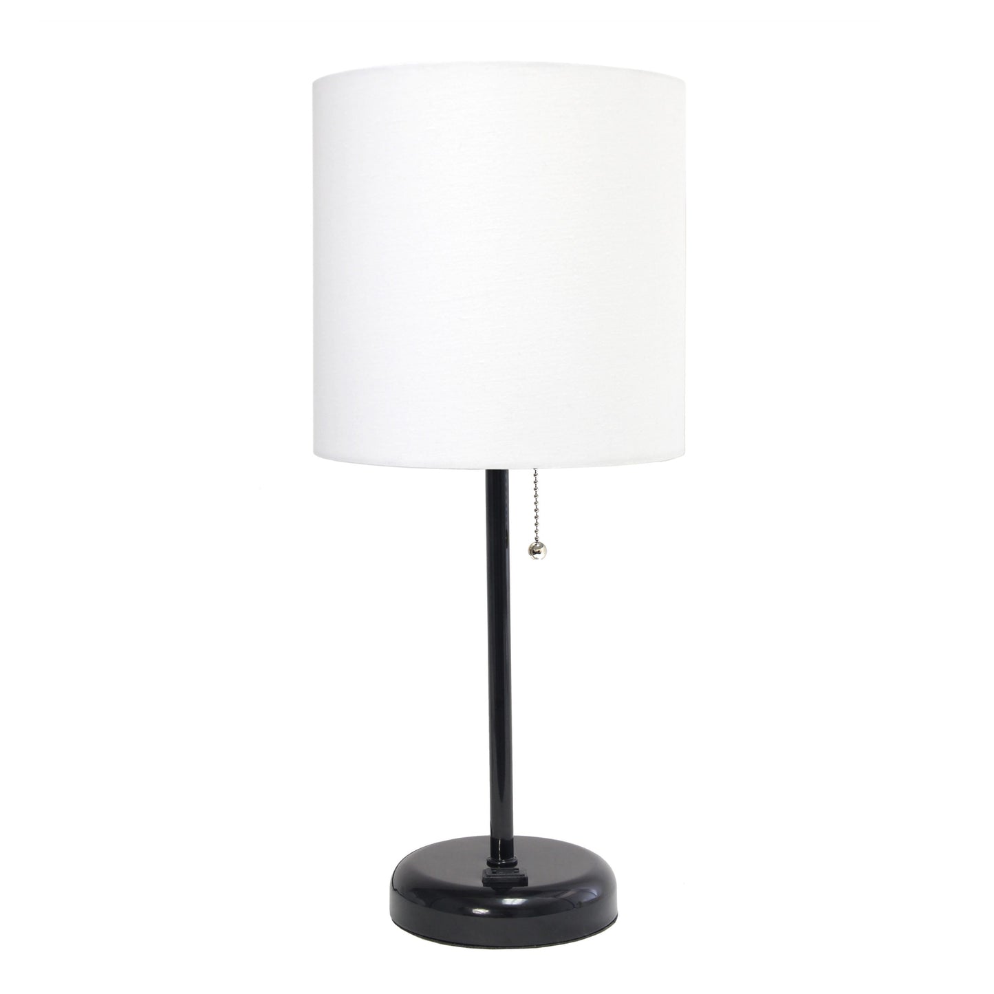 All The Rages LimeLights 2-Piece White Fabric Shade Black Lamp With Charging Outlet