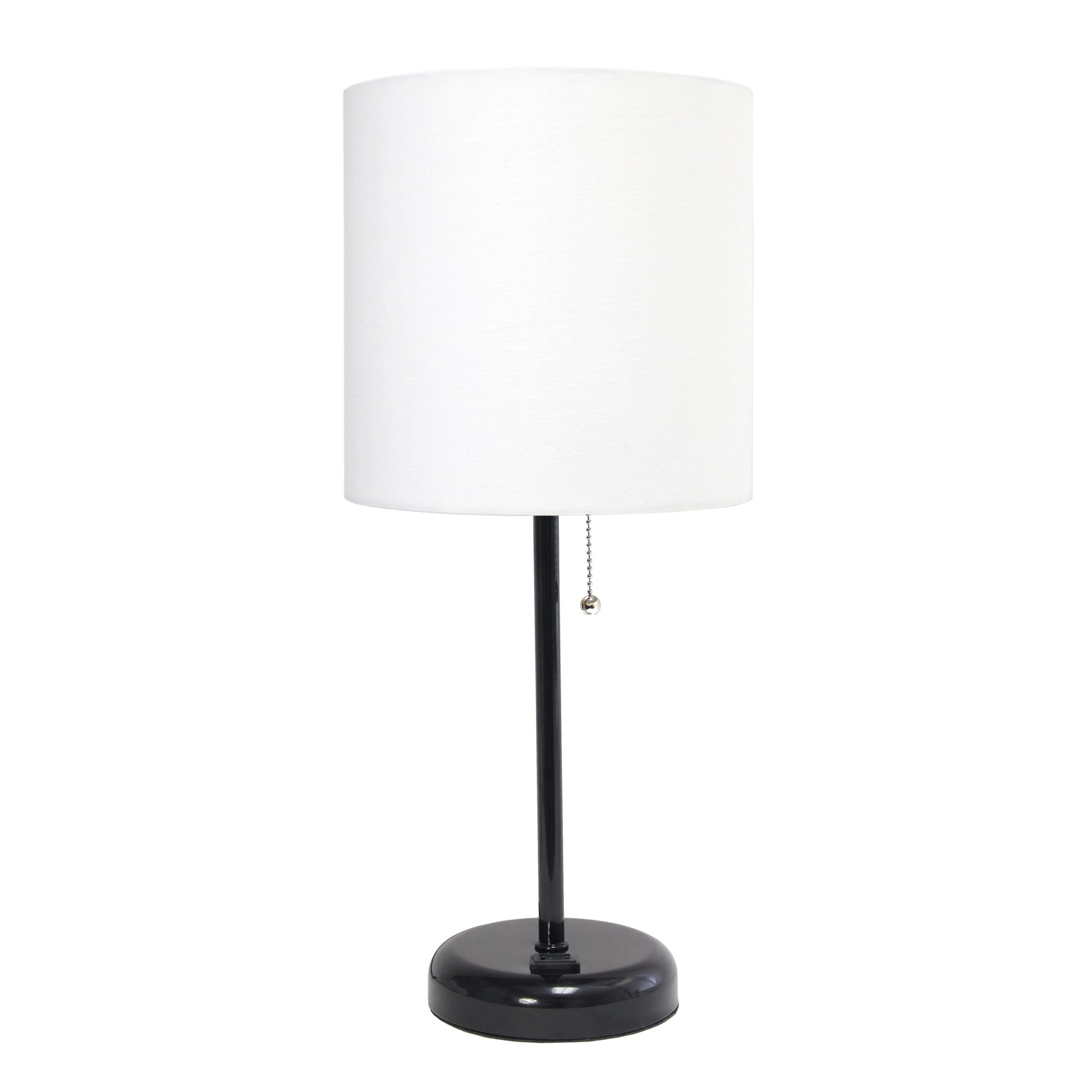 All The Rages LimeLights 2-Piece White Fabric Shade Black Lamp With Charging Outlet