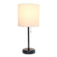 All The Rages LimeLights 2-Piece White Fabric Shade Black Lamp With Charging Outlet