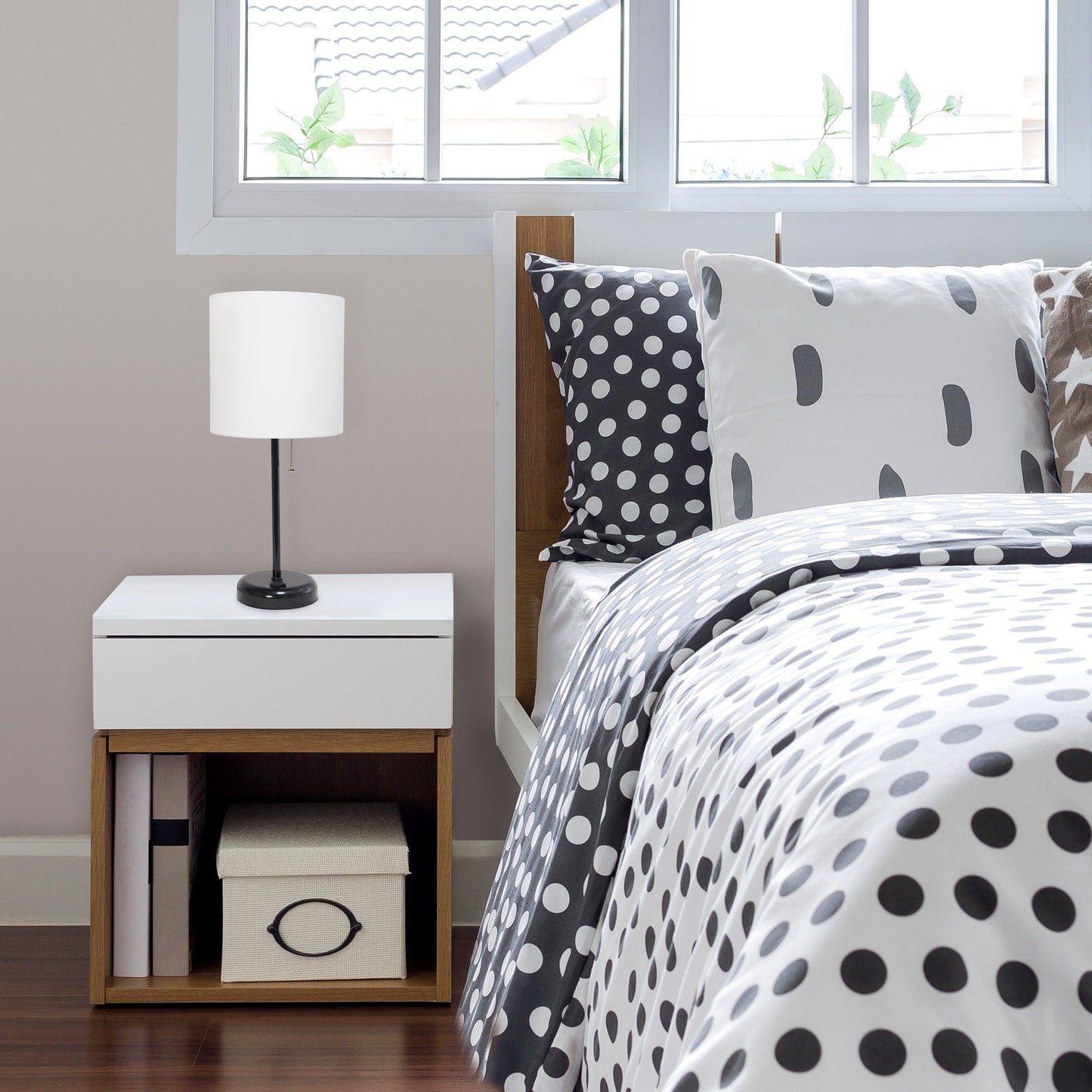All The Rages LimeLights 2-Piece White Fabric Shade Black Lamp With Charging Outlet