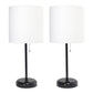 All The Rages LimeLights 2-Piece White Fabric Shade Black Lamp With Charging Outlet