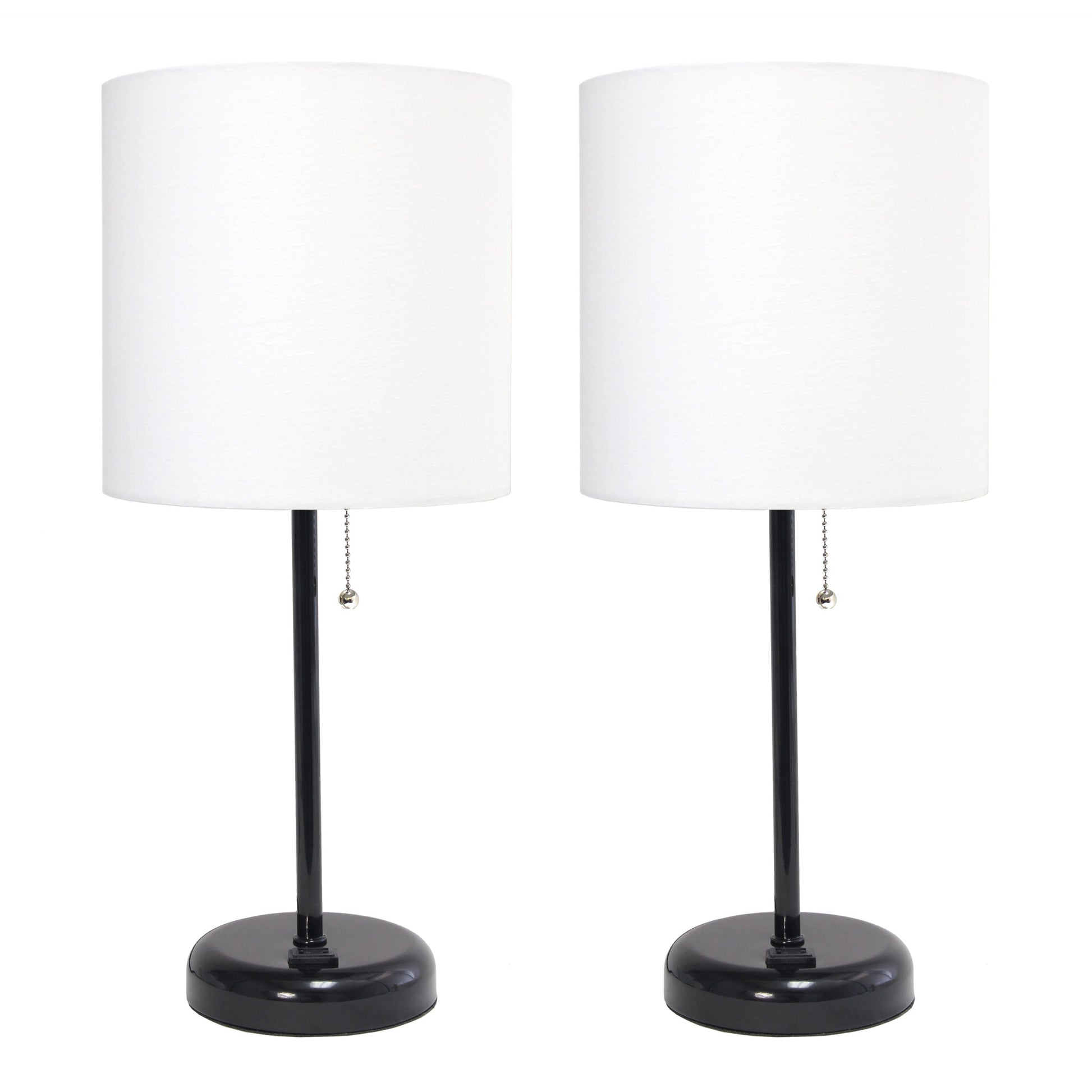 All The Rages LimeLights 2-Piece White Fabric Shade Black Lamp With Charging Outlet