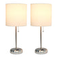All The Rages LimeLights 2-Piece White Fabric Shade Brushed Steel Lamp With Charging Outlet
