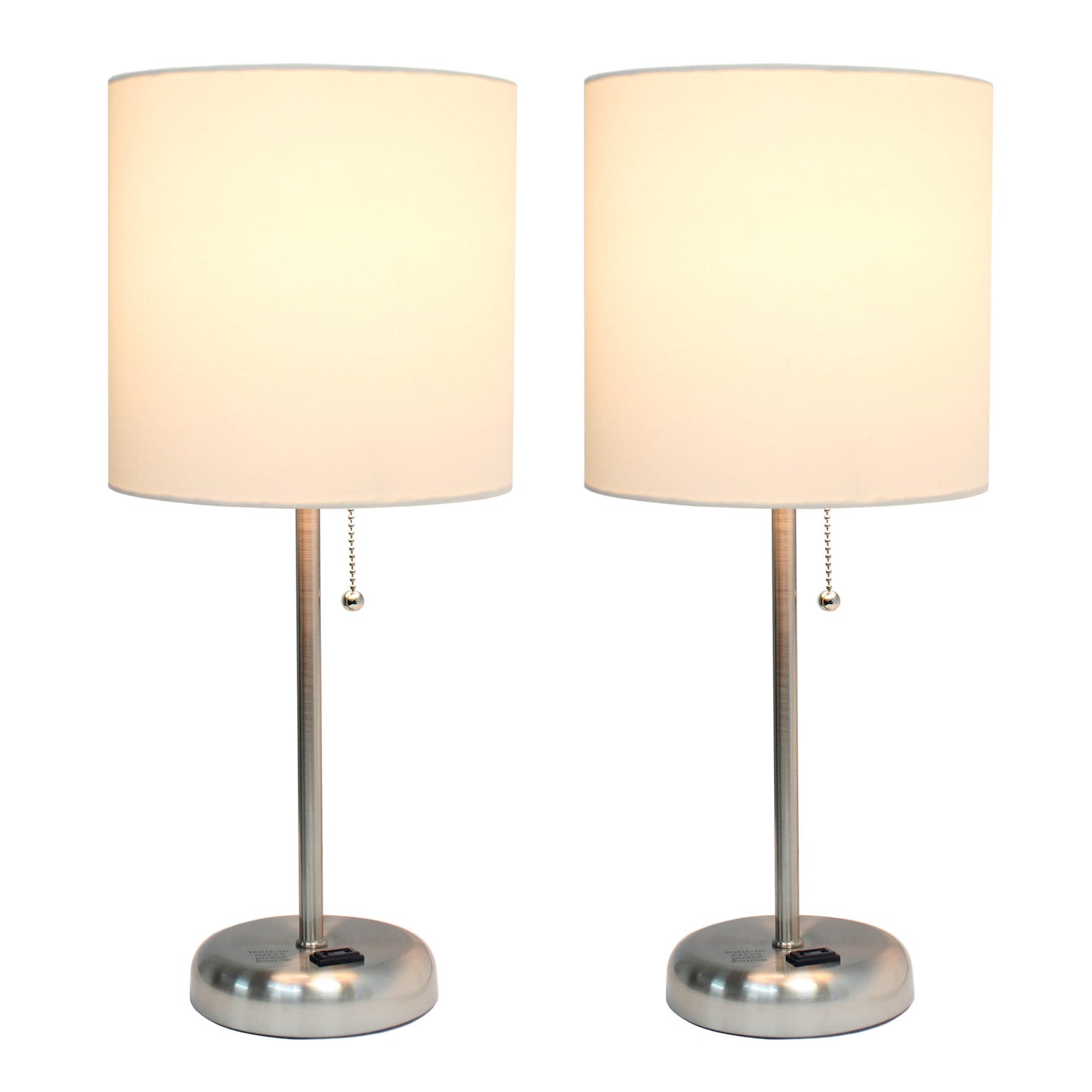All The Rages LimeLights 2-Piece White Fabric Shade Brushed Steel Lamp With Charging Outlet