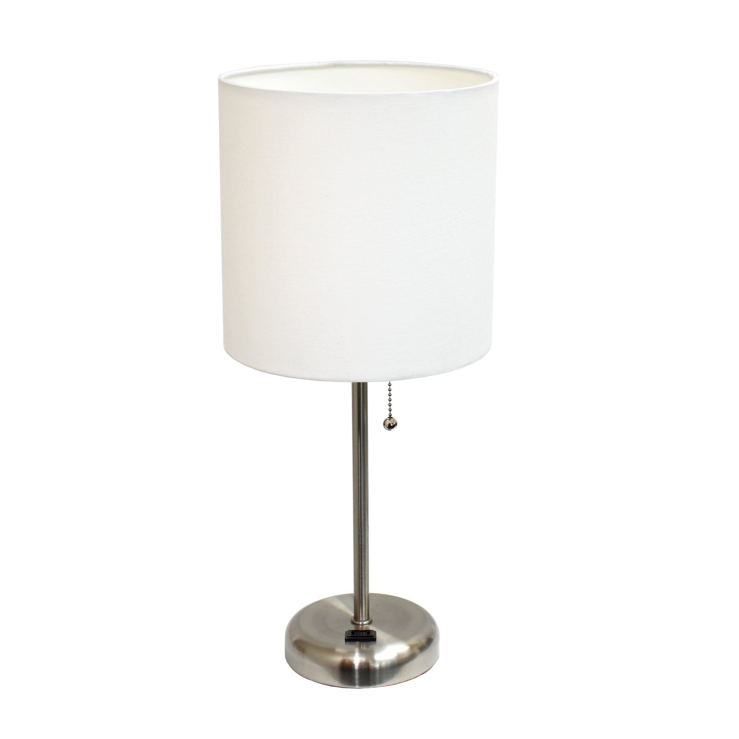 All The Rages LimeLights 2-Piece White Fabric Shade Brushed Steel Lamp With Charging Outlet