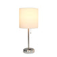 All The Rages LimeLights 2-Piece White Fabric Shade Brushed Steel Lamp With Charging Outlet