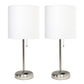 All The Rages LimeLights 2-Piece White Fabric Shade Brushed Steel Lamp With Charging Outlet