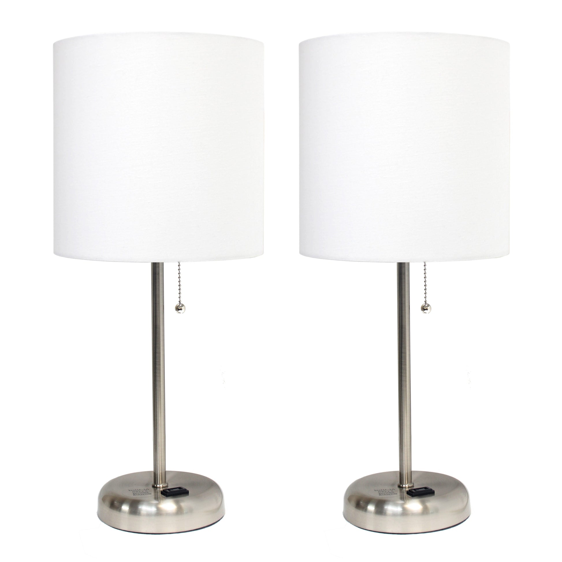 All The Rages LimeLights 2-Piece White Fabric Shade Brushed Steel Lamp With Charging Outlet