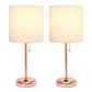 All The Rages LimeLights 2-Piece White Fabric Shade Rose Gold Lamp With Charging Outlet
