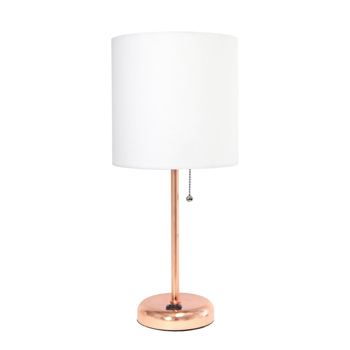 All The Rages LimeLights 2-Piece White Fabric Shade Rose Gold Lamp With Charging Outlet