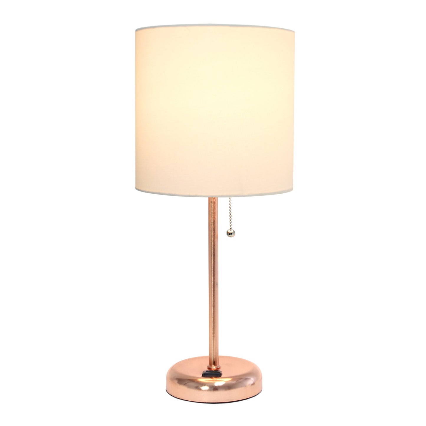 All The Rages LimeLights 2-Piece White Fabric Shade Rose Gold Lamp With Charging Outlet