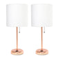 All The Rages LimeLights 2-Piece White Fabric Shade Rose Gold Lamp With Charging Outlet