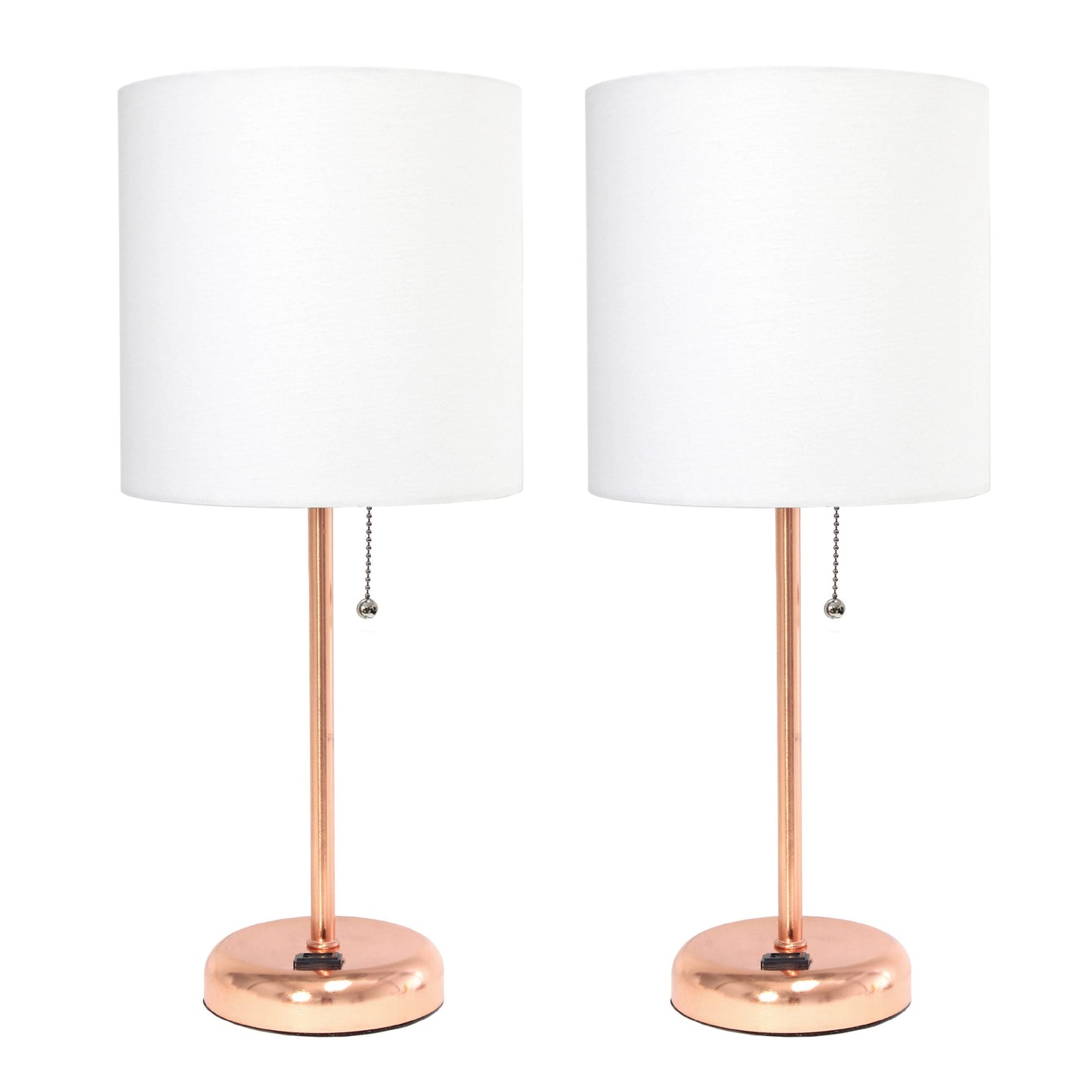 All The Rages LimeLights 2-Piece White Fabric Shade Rose Gold Lamp With Charging Outlet