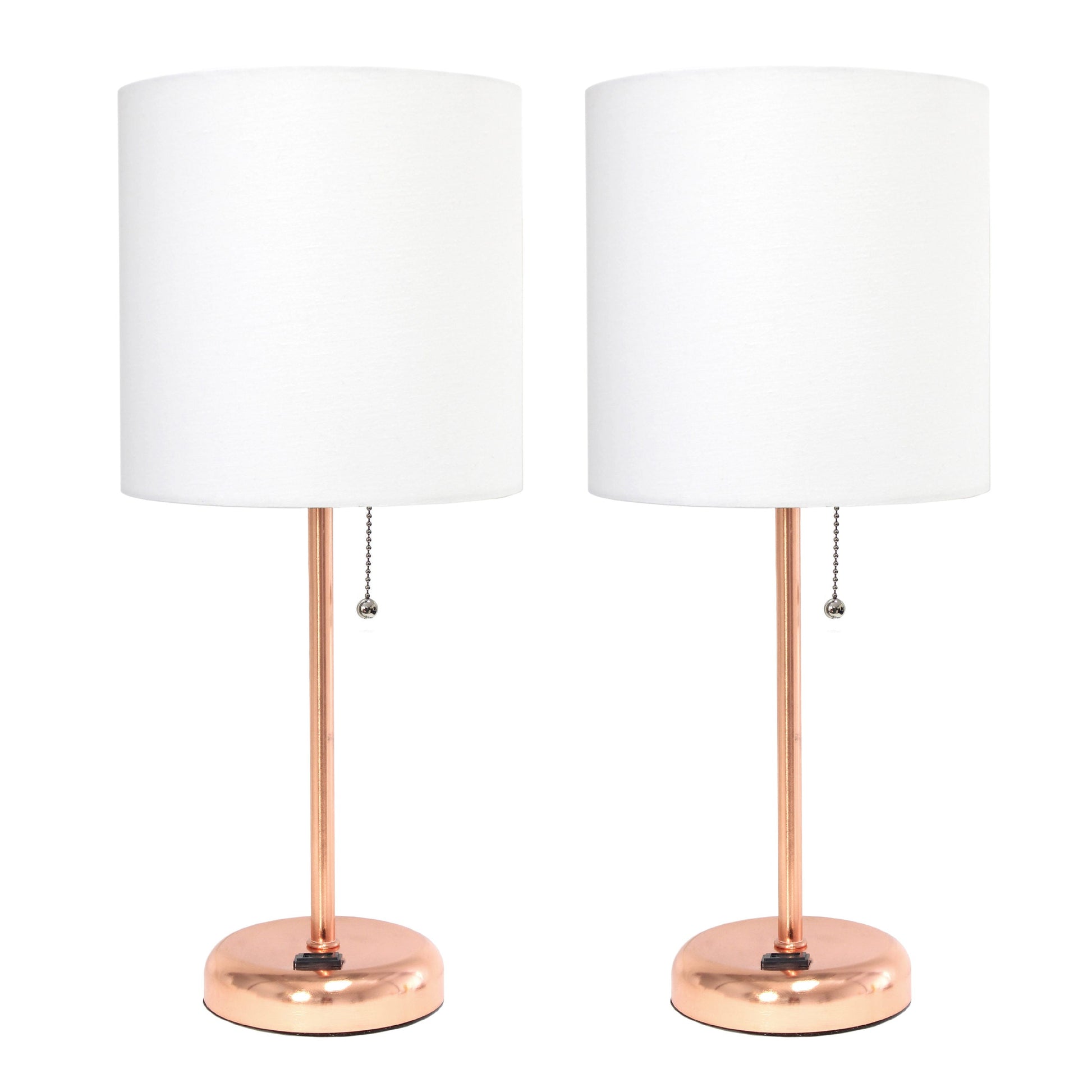All The Rages LimeLights 2-Piece White Fabric Shade Rose Gold Lamp With Charging Outlet