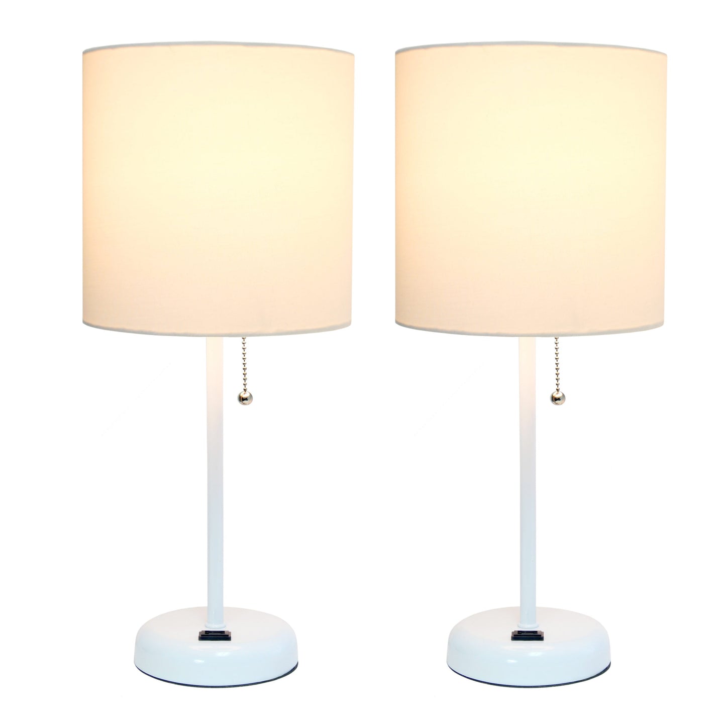 All The Rages LimeLights 2-Piece White Fabric Shade White Lamp With Charging Outlet