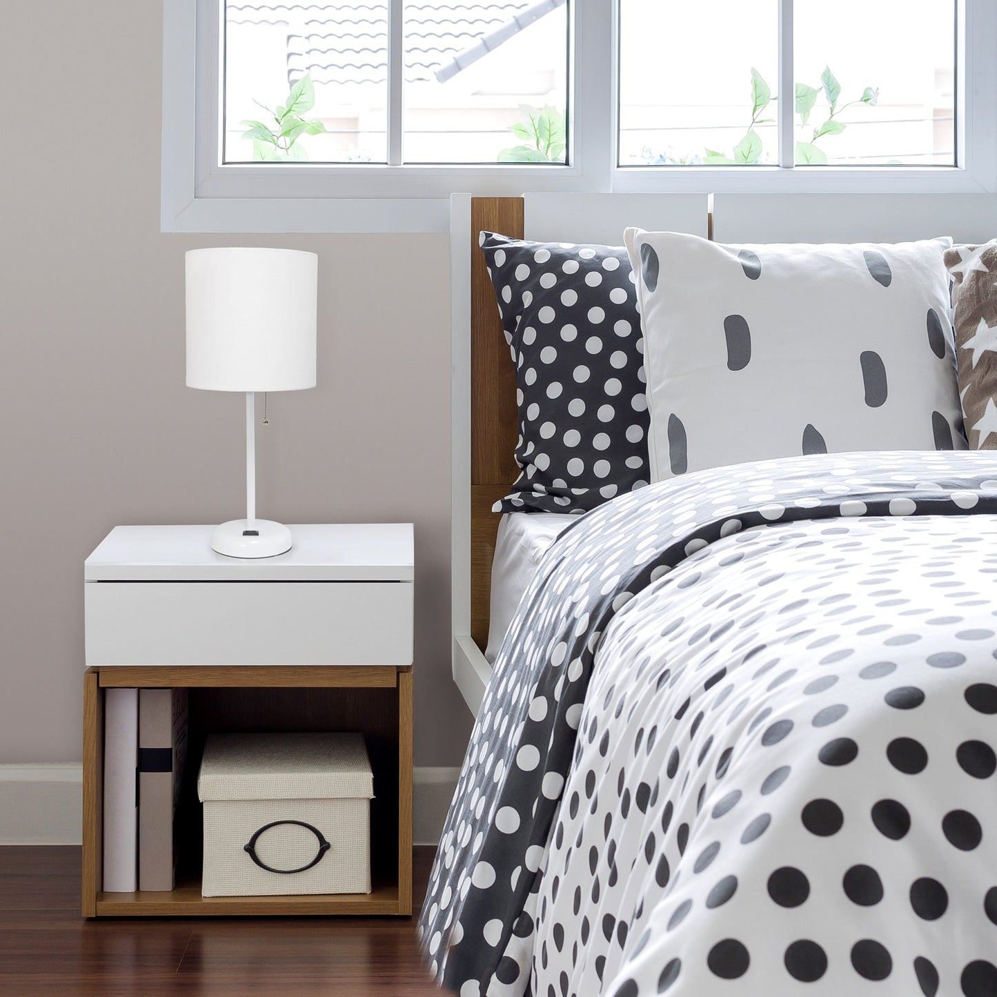 All The Rages LimeLights 2-Piece White Fabric Shade White Lamp With Charging Outlet