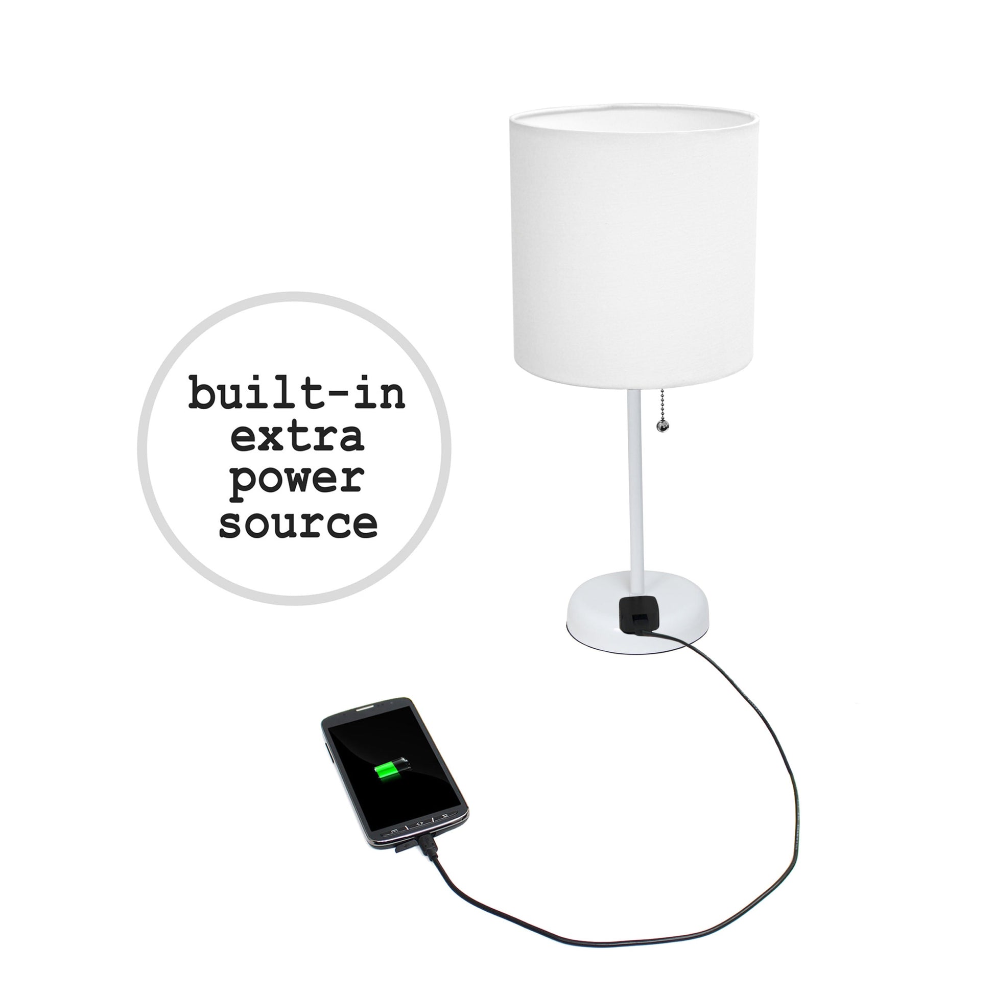All The Rages LimeLights 2-Piece White Fabric Shade White Lamp With Charging Outlet