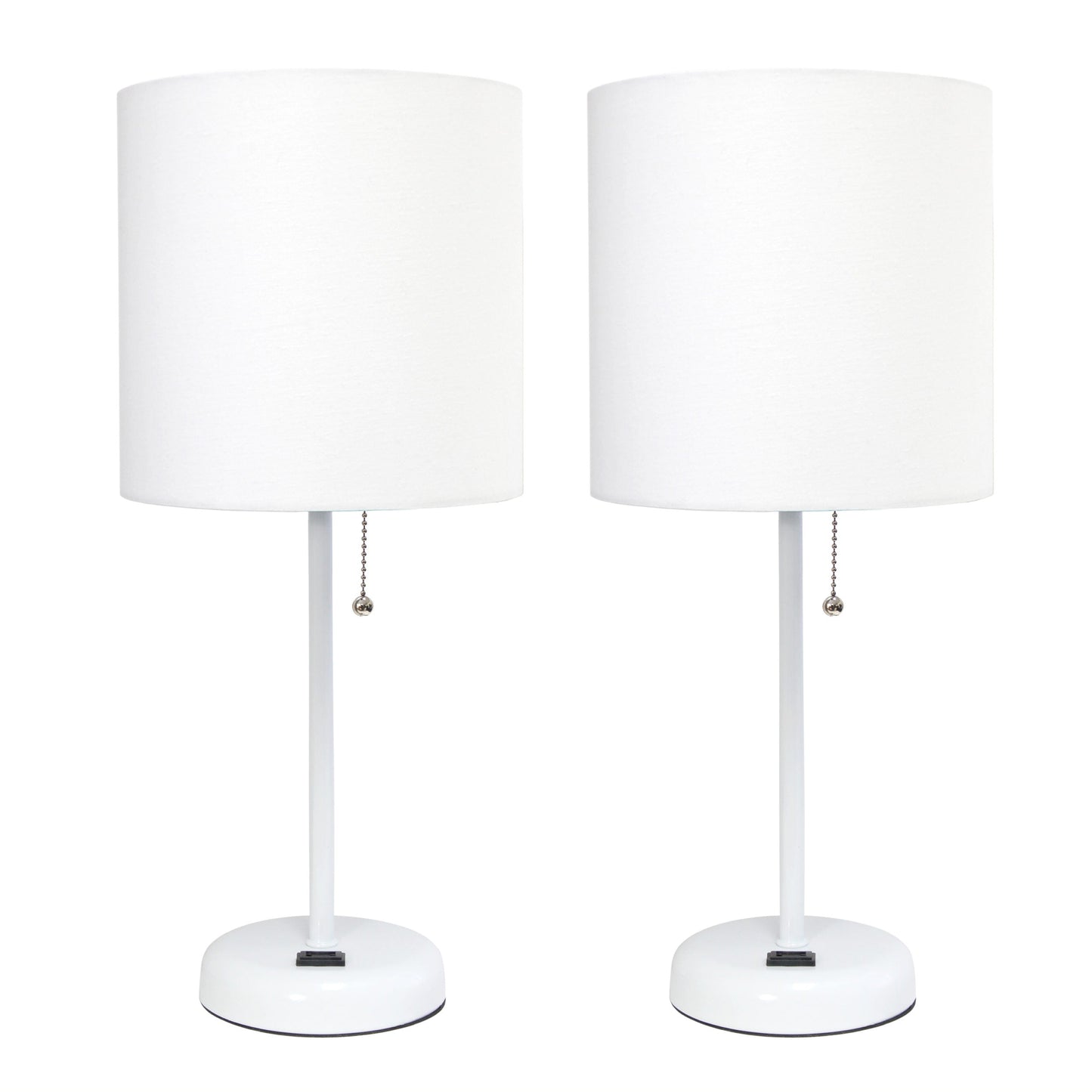 All The Rages LimeLights 2-Piece White Fabric Shade White Lamp With Charging Outlet