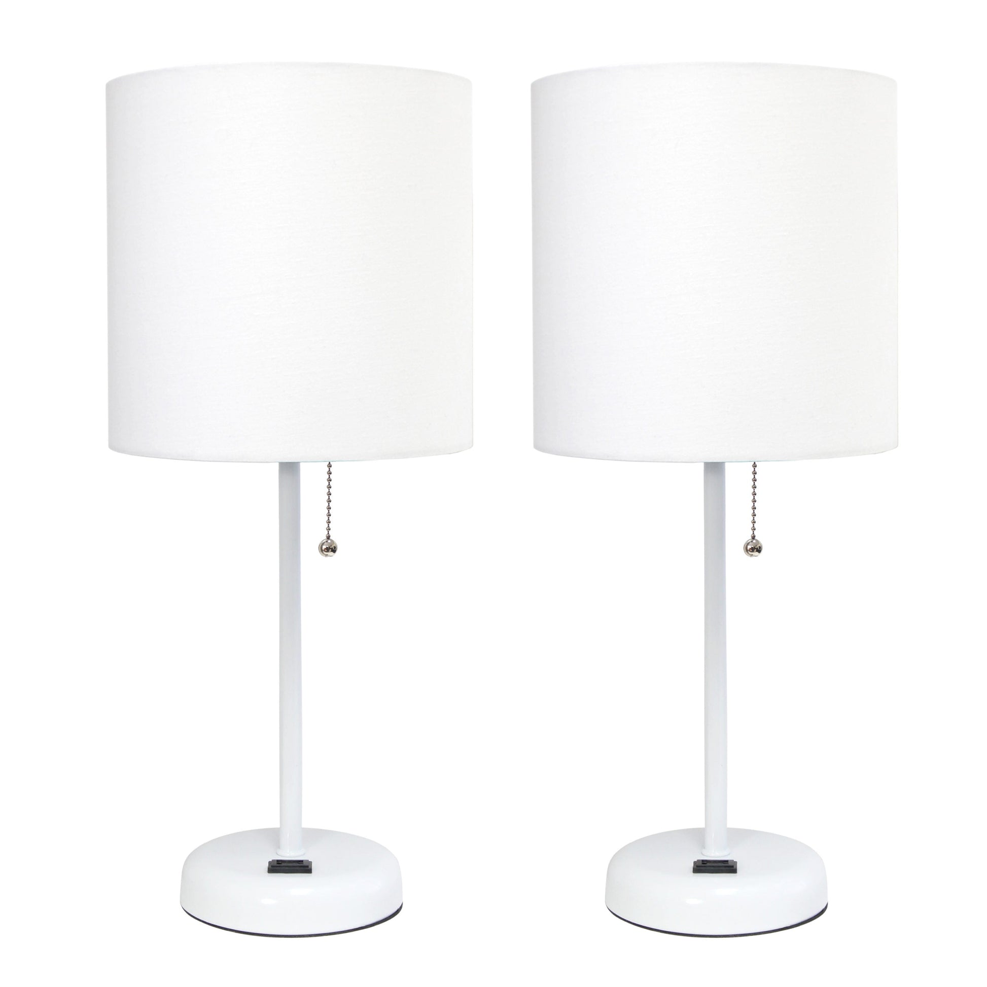All The Rages LimeLights 2-Piece White Fabric Shade White Lamp With Charging Outlet