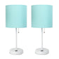 All The Rages LimeLights 2-Piece White Stick Lamps With USB Charging Port & Aqua Fabric Shades