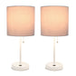 All The Rages LimeLights 2-Piece White Stick Lamps With USB Charging Port & Gray Fabric Shades