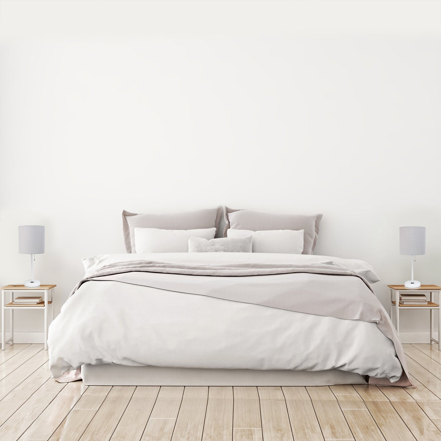 All The Rages LimeLights 2-Piece White Stick Lamps With USB Charging Port & Gray Fabric Shades