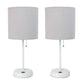 All The Rages LimeLights 2-Piece White Stick Lamps With USB Charging Port & Gray Fabric Shades